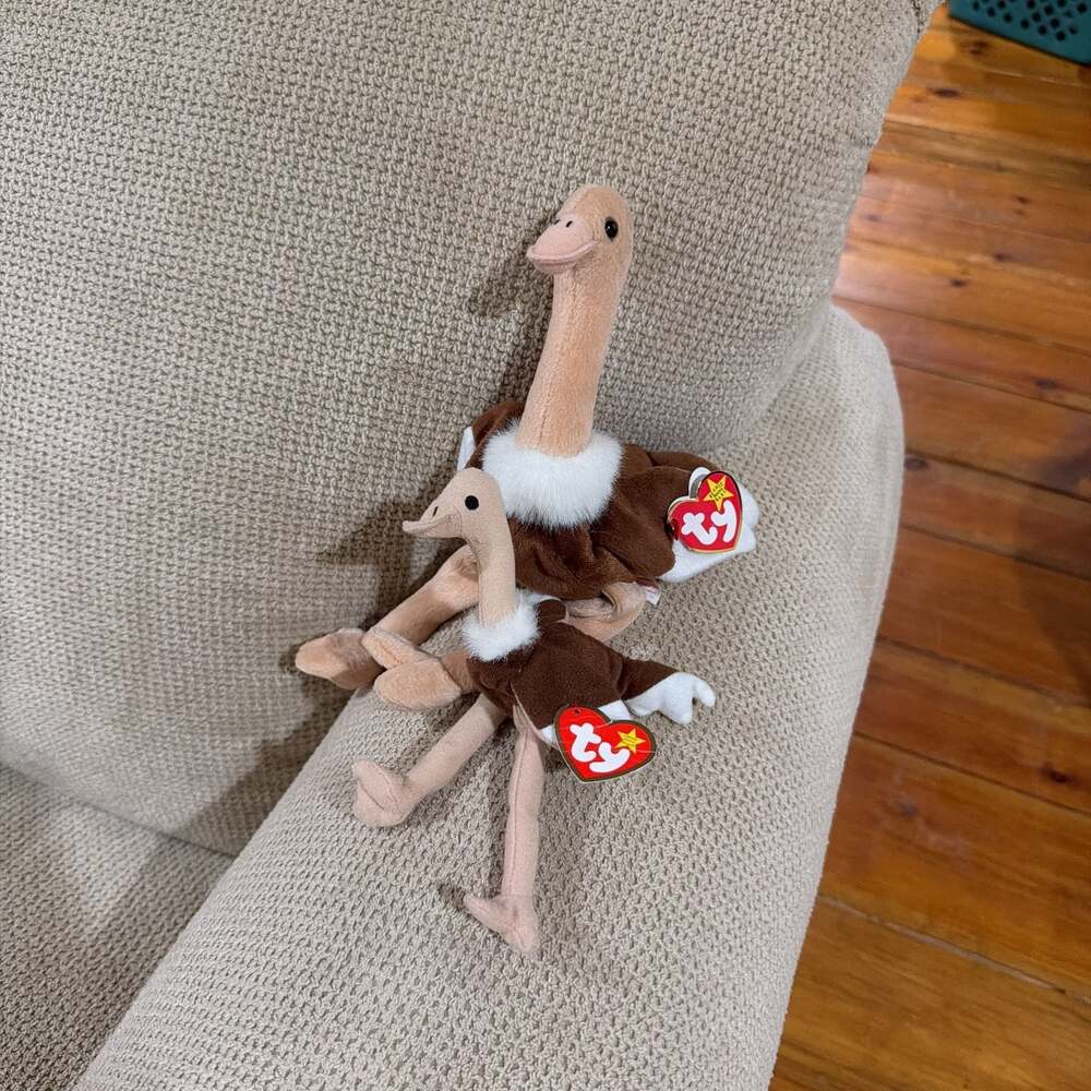 2-TY rare Beanie Babies Stretch The Ostrich 1997 and baby 1993